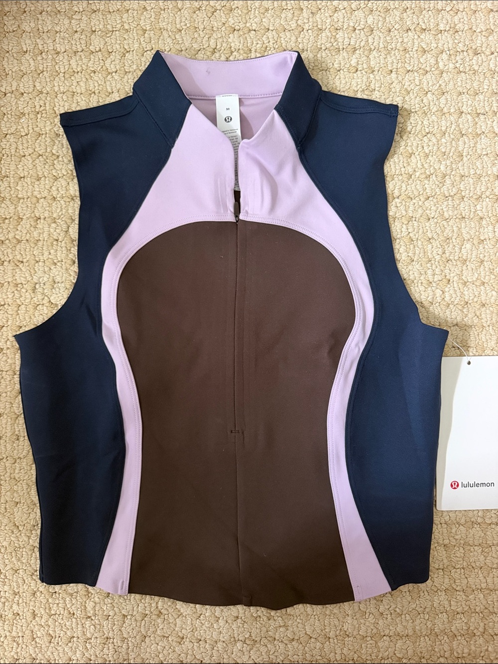 lululemon Zip-Front Cropped Tank - Navy with Lilac Trim